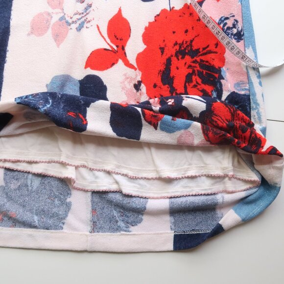 Maeve Anthropologie Blue Red Off-white Floral Print Bell-Sleeve Shift Dress S - Picture 9 of 11